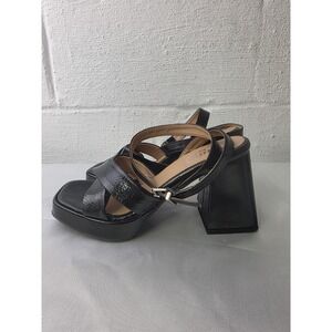 L'idea By Lori Y2K Style Black Chunky Platform Sandals 6 Pat Leather Heel Italy